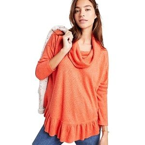 ANTHROPOLOGIE MAEVE ADDIE RUFFLED HEM HACCI LONG SLEEVE COWL NECK TOP ORANGE MED